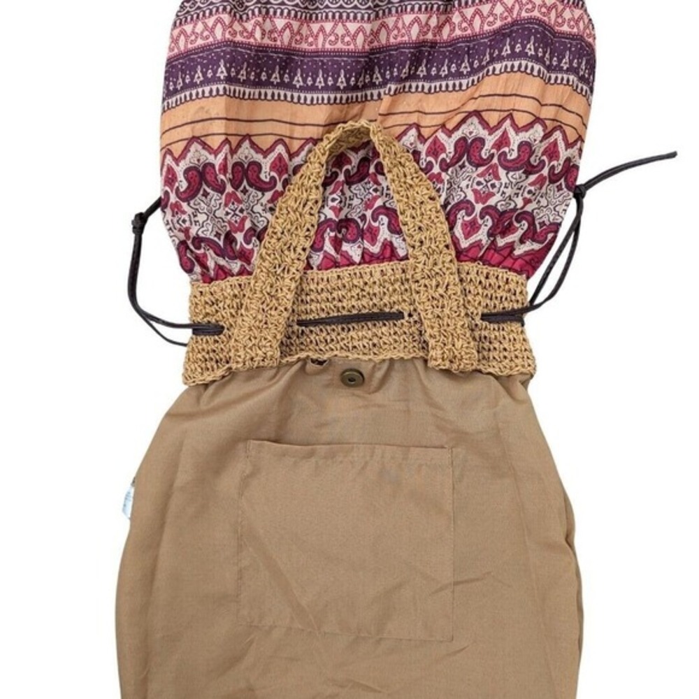 Boho Tote Shoulder Cinch Bag‎ Drawstring Closure Woven Straw Geometric Pattern - Picture 8 of 14